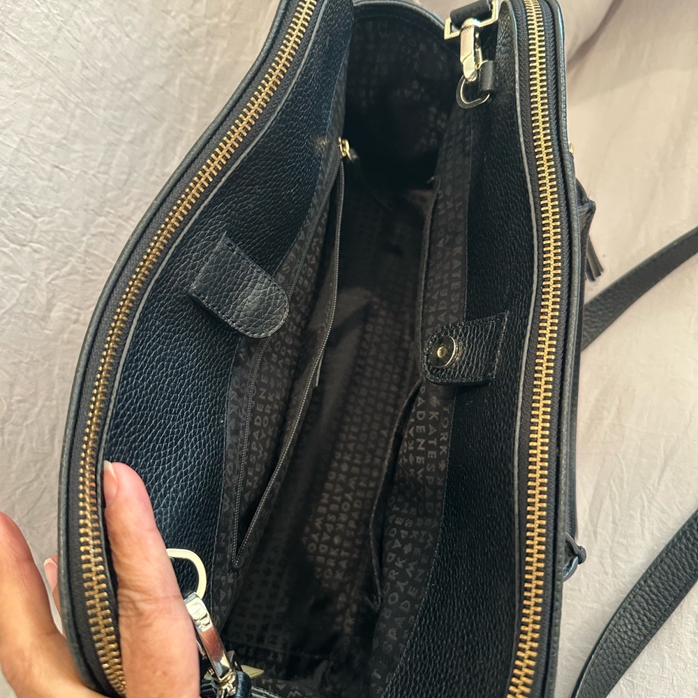 SOLD - Kate Spade Black Pebbled leather satchel with Charm or Bag scarf - Picture 15 of 16